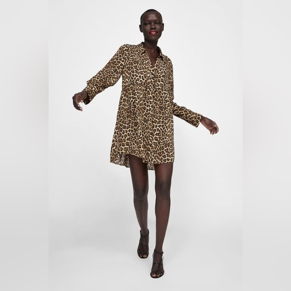 Zara - Leopard Print Shirt Dress - Size M